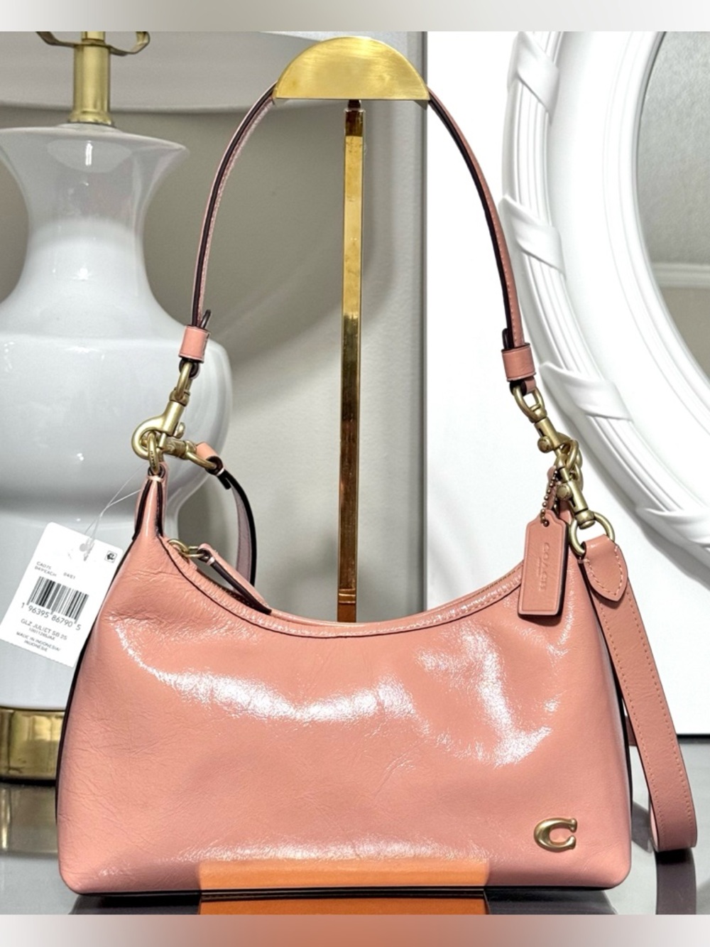 COACH Juliet 25 Glazed Leather Shoulder Bag, PEACH